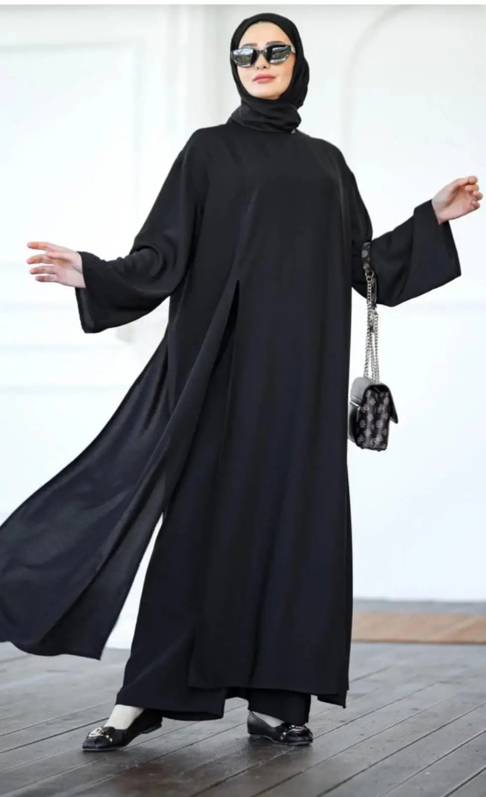 DONNA — Ensemble Abaya & Pantalon en Crêpe Roza