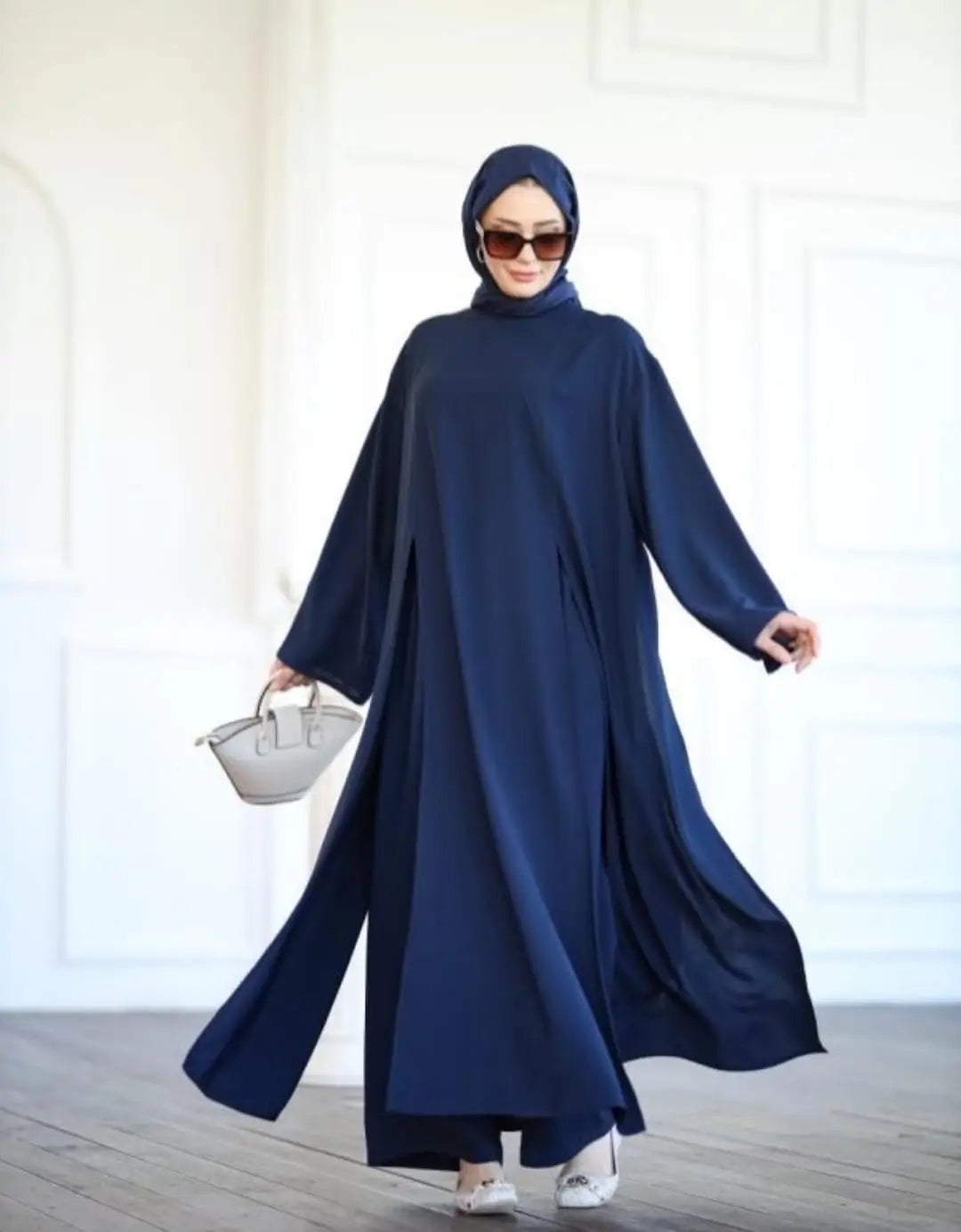 DONNA — Ensemble Abaya & Pantalon en Crêpe Roza