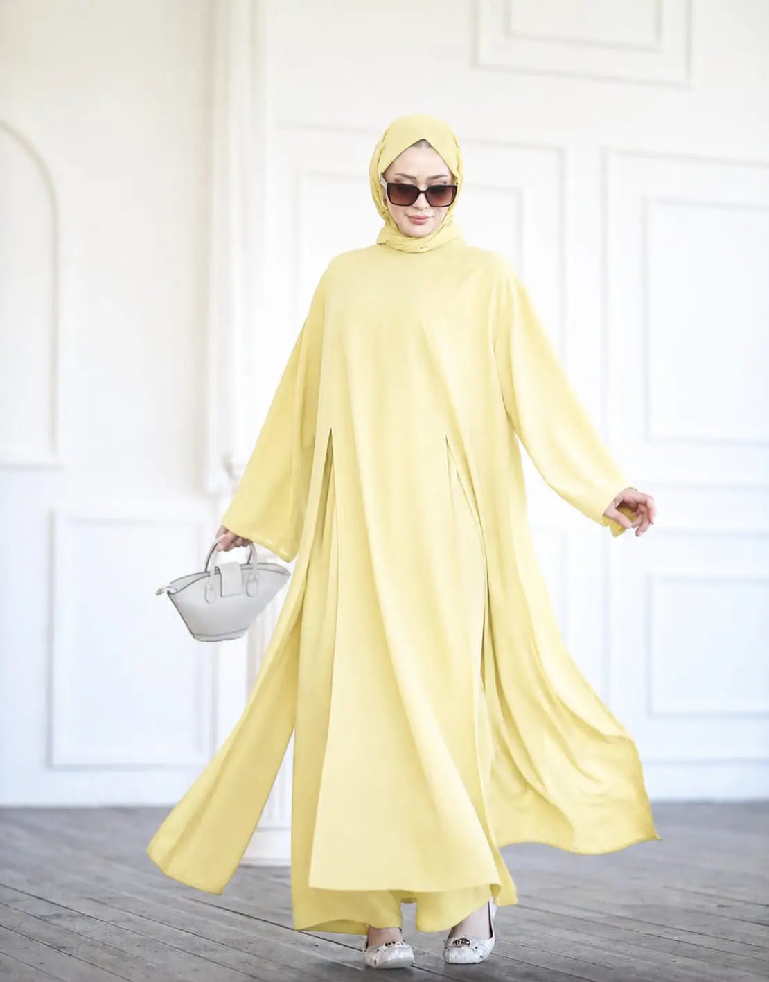 DONNA — Ensemble Abaya & Pantalon en Crêpe Roza