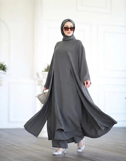 DONNA — Ensemble Abaya & Pantalon en Crêpe Roza